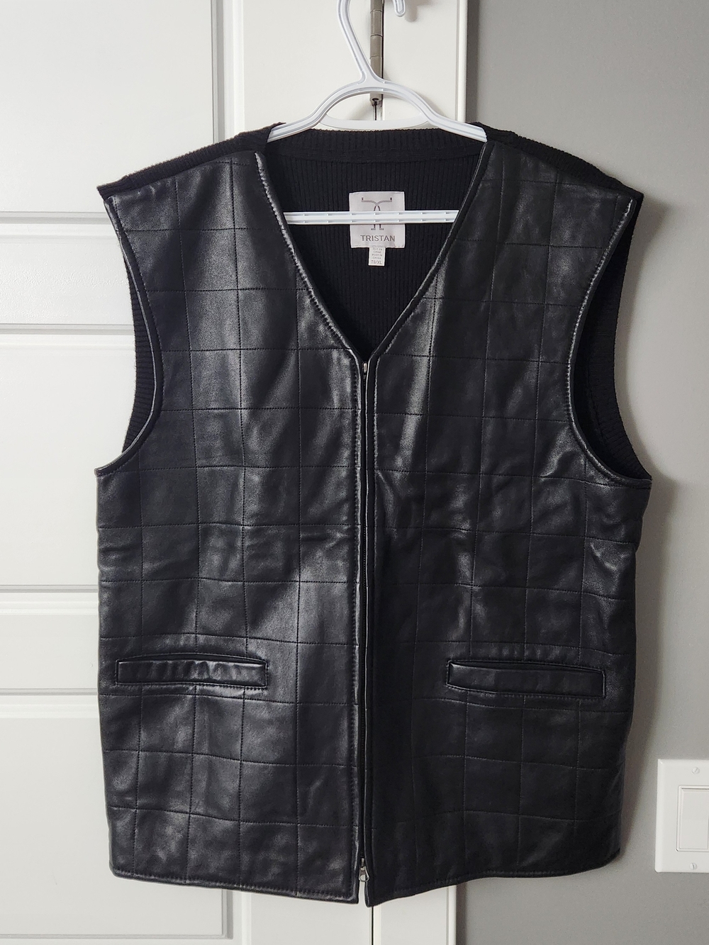 Tristan Quilted Genuine Leather Zip Front Vest - Black